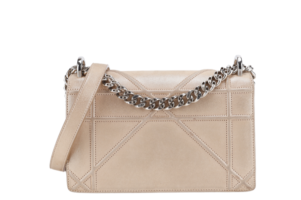 DIOR DIORAMA SMALL METALLIC BEIGE SUEDE SILVER HARDWARE 01-BO-0125 WITH CARD, DUST COVER AND BOX