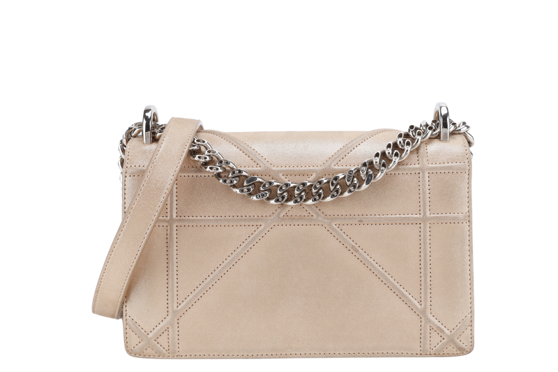 DIOR DIORAMA SMALL METALLIC BEIGE SUEDE SILVER HARDWARE 01-BO-0125 WITH CARD, DUST COVER AND BOX
