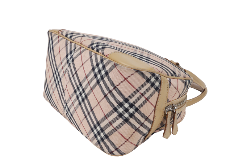 BURBERRY BLUE LABEL BEIGE LEATHER CHECK CANVAS SHOULDER BAG SILVER HARDWARE