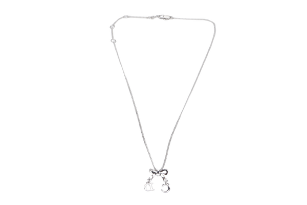 CHRISTIAN DIOR SILVER NECKLACE CRYSTAL BOW CD