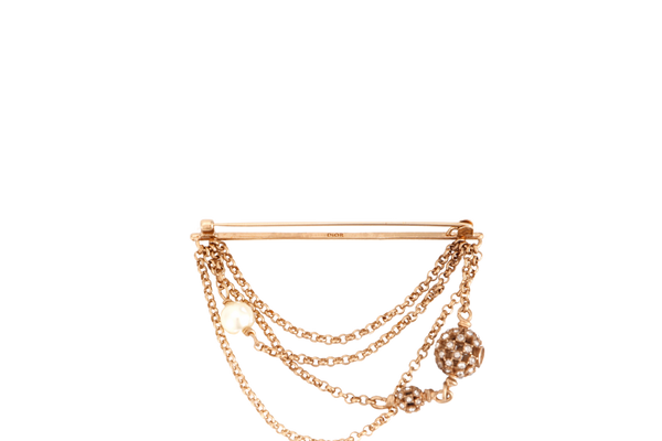 CHRISTIAN DIOR WOMAN BROOCH PIN BALL & STONES, WITH DUST COVER & BOX