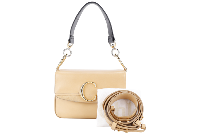 CHLOE C DOUBLE CARRY BAG BEIGE LEATHER GOLD HARDWARE WITH STRAPS AND DUST COVER