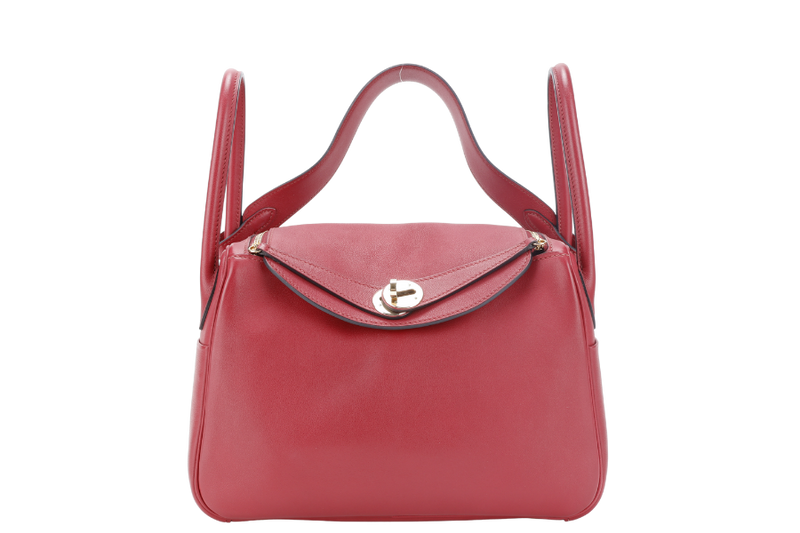 HERMES LINDY 26 ROUGE GRENAT SWIFT LEATHER GOLD HARDWARE STAMP X (YEAR 2016) WITH DUST COVER, INNER COMPARTMENT AND RAINCOAT