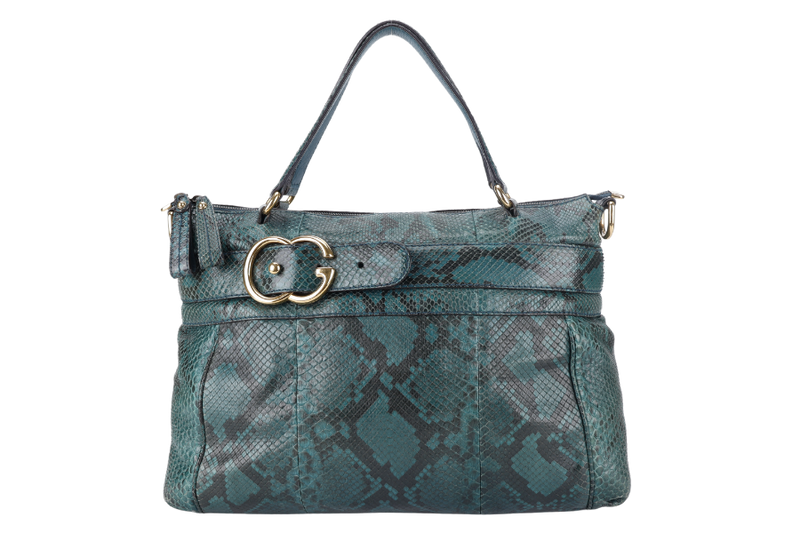 GUCCI 269963 493075 GG RIDE SHOULDER BAG IN GREEN PYTHON SKIN WITH STRAPS AND DUST COVER