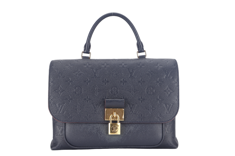 LOUIS VUITTON MARIGNAN BLUE MONOGRAM EMPREINTE LEATHER GOLD HARDWARE WITH STRAPS AND DUST COVER