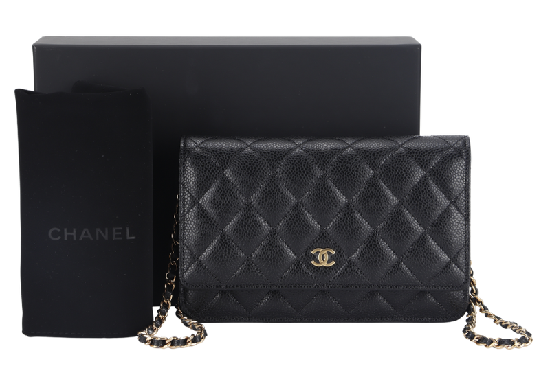 CHANEL WALLET ON CHAIN (JT7Xxxxx) BLACK CAVIAR LEATHER GOLD HARDWARE WITH DUST COVER AND BOX