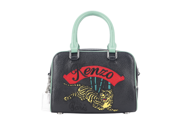 KENZO TIGER EMBROIDERY CROSSBODY BAG GREEN-BLACK SILVER HARDWARE WITH DUST COVER