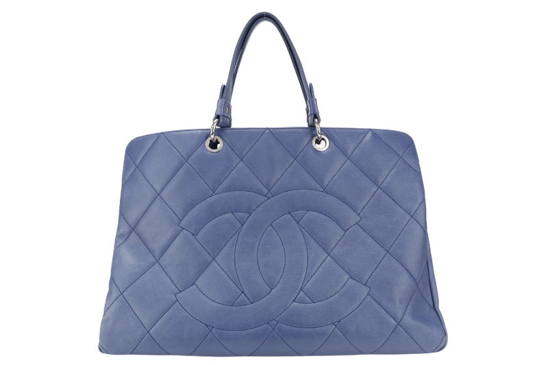CHANEL TIMELESS SOFT SHOPPER TOTE BLUE CAVIAR LEATHER SILVER HARDWARE (1277xxxx) WITH DUST COVER