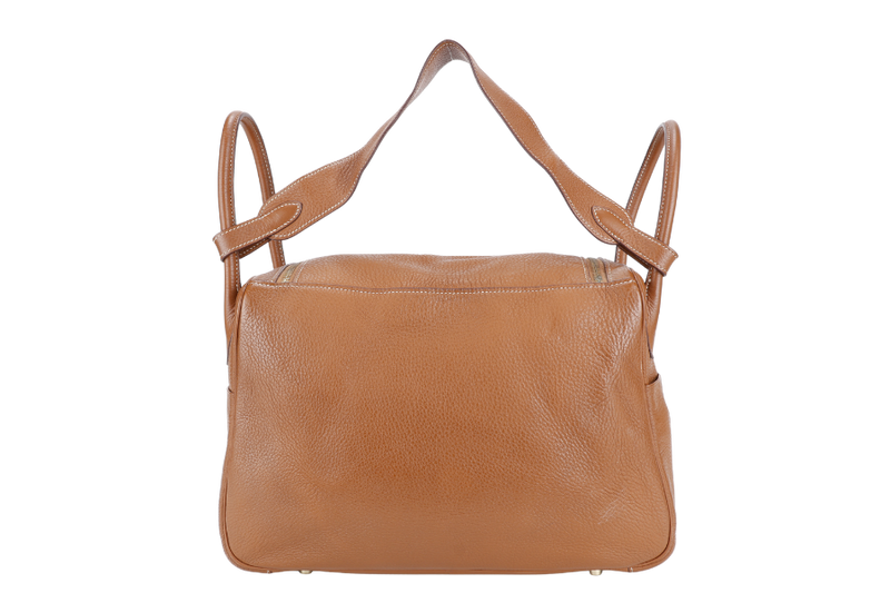 HERMES LINDY 34 STAMP K SQUARE (YEAR 2007) GOLD CLEMENCE LEATHER GOLD HARDWARE WITH DUST COVER