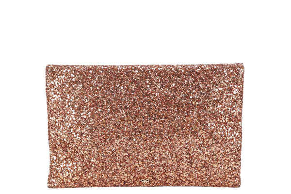 ANYA HINDMARCH BRONZE GLITTER VALORIE CLUTCH WITH BOX ONLY