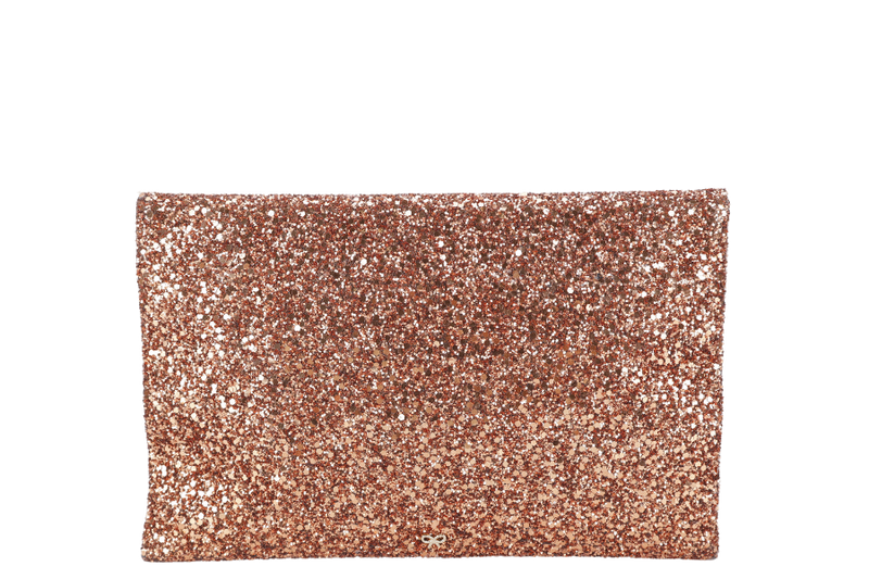 ANYA HINDMARCH BRONZE GLITTER VALORIE CLUTCH WITH BOX ONLY