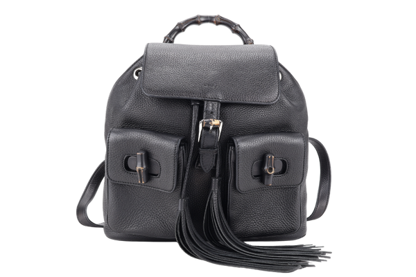 GUCCI BAMBOO BLACK LEATHER BACKPACK WITH DUST COVER