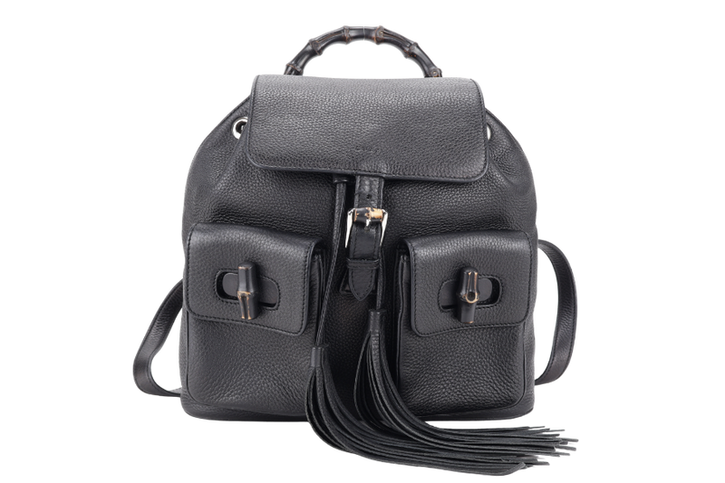 GUCCI BAMBOO BLACK LEATHER BACKPACK WITH DUST COVER