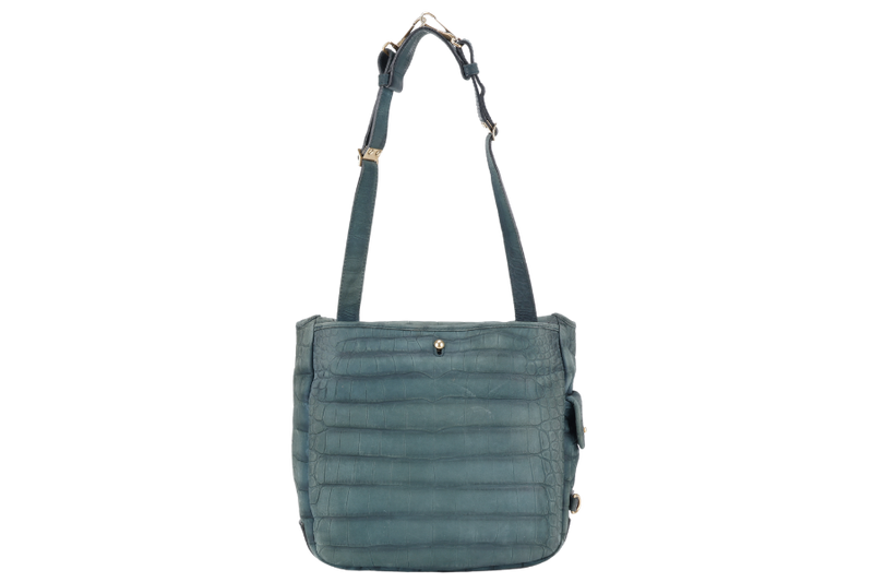 YVES SAINT LAURENT (YSL) BESACE GREEN CROC EMBOSSED LEATHER GOLD HARDWARE NO DUST COVER