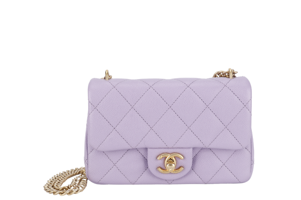 CHANEL MINI SWEETHEART RECTANGLE FLAP BAG (P9TExxxx) LIGHT PURPLE CAVIAR GOLD HARDWARE WITH DUST COVER AND BOX