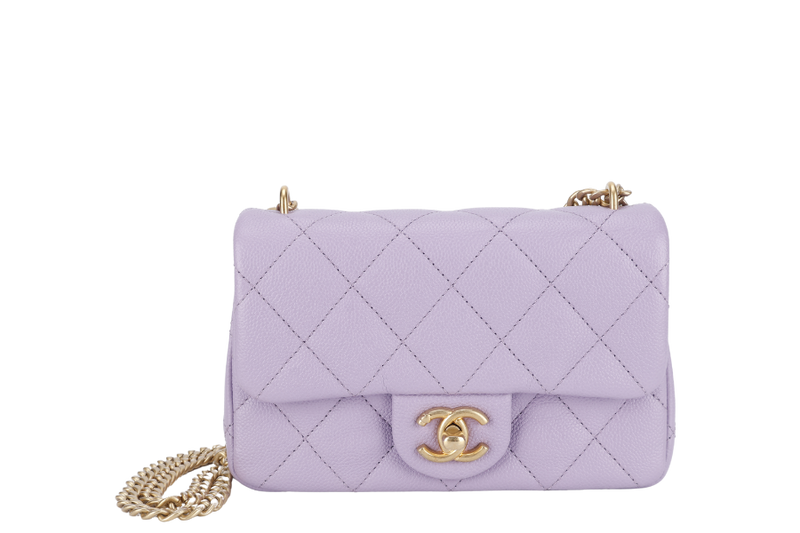 CHANEL MINI SWEETHEART RECTANGLE FLAP BAG (P9TExxxx) LIGHT PURPLE CAVIAR GOLD HARDWARE WITH DUST COVER AND BOX