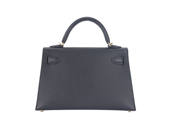 HERMES MINI KELLY (STAMP B) BLACK EPSOM GOLD HARDWARE WITH STRAP, DUST COVER AND BOX