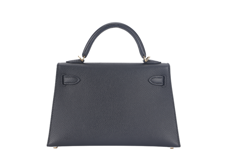 HERMES MINI KELLY (STAMP B) BLACK EPSOM GOLD HARDWARE WITH STRAP, DUST COVER AND BOX