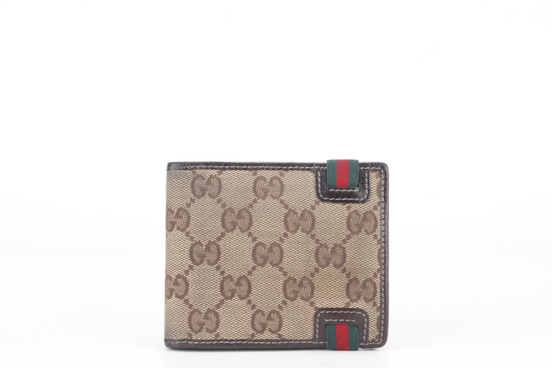 GUCCI GG 152621 BI FOLD WALLET BROWN CANVAS WITH BOX