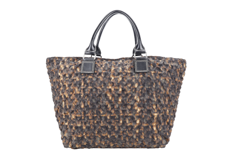 LONGCHAMP TEXTURED BLACK AND BROWN TOTE BAG NO DUST COVER
