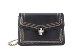 BVLGARI FOREVER SERPENTI DIAMOND BLAST SMALL BLACK LEATHER GOLD HARDWARE WITH CARD, DUST COVER AND BOX