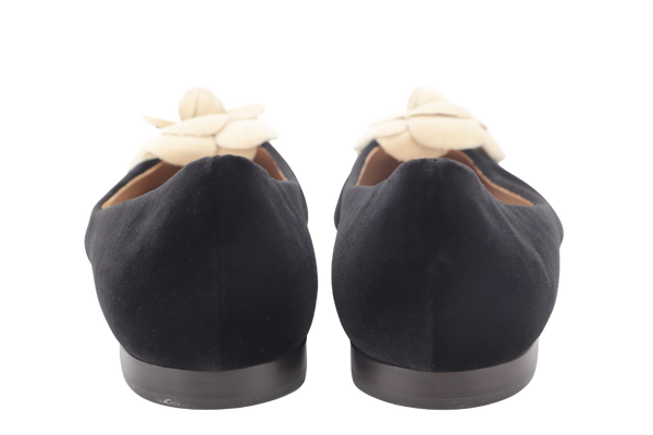 CHANEL BALLERINA FLATS BLACK VELVET SIZE 37C WITH DUST COVER