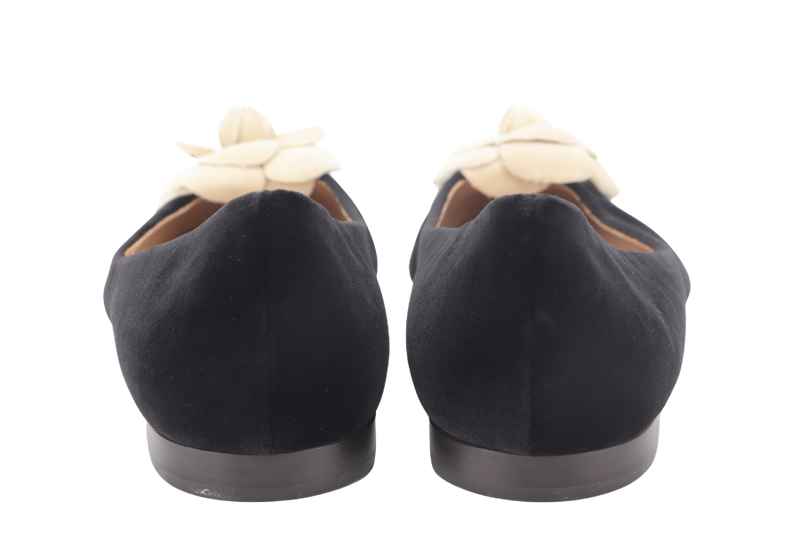 CHANEL BALLERINA FLATS BLACK VELVET SIZE 37C WITH DUST COVER