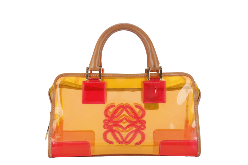 LOEWE AMAZONA 35 ORANGE PVC VINYL GOLD HARDWARE WITH POUCH, PADLOCK AND KEYS