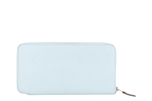 HERMES AZAP LONG WALLET BLEU ATOLL EPSOM LEATHER SILVER HARDWARE WITH BOX