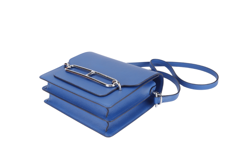 Hermes Mini Roulis, Stamp Z, Blue France Color, Evercolor Leather, Silver Hardware, with Dust Cover & Box