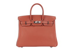 HERMES BIRKIN 25 STAMP L (YEAR 2008) ROSY SWIFT LEATHER SILVER HARDWARE WITH LOCK & KEYS AND DUST COVER