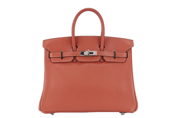 HERMES BIRKIN 25 STAMP L (YEAR 2008) ROSY SWIFT LEATHER SILVER HARDWARE WITH LOCK & KEYS AND DUST COVER