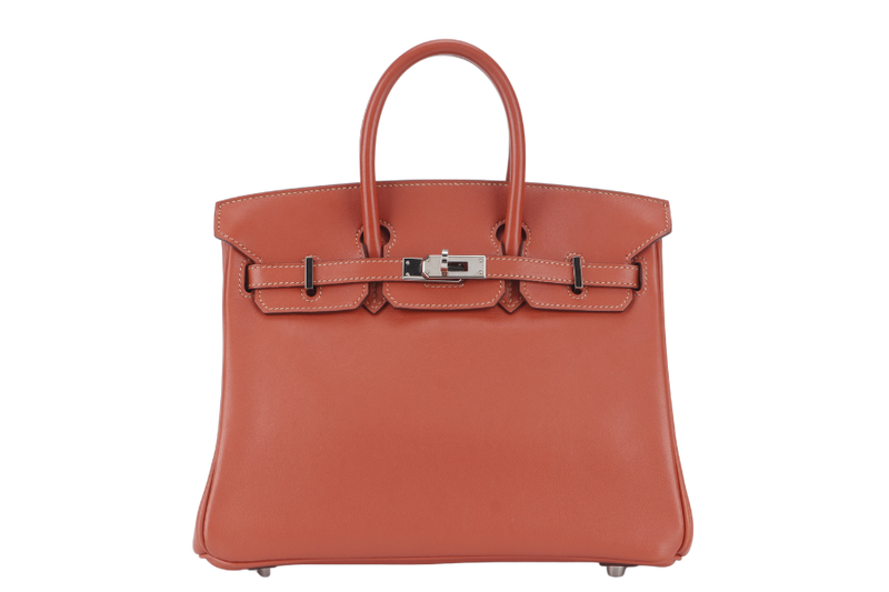 HERMES BIRKIN 25 STAMP L (YEAR 2008) ROSY SWIFT LEATHER SILVER HARDWARE WITH LOCK & KEYS AND DUST COVER