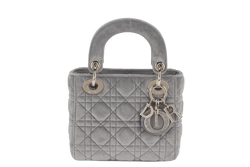 CHRISTIAN DIOR LADY DIOR (01-RU-1129) MINI GREY SUEDE LEATHER GOLD HARDWARE WITH STRAP, CARD AND DUST COVER