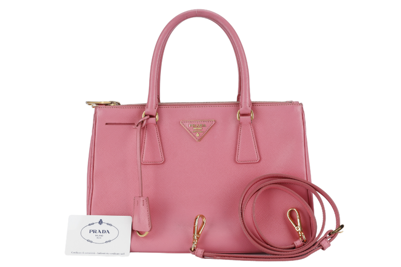 PRADA BN1801 SAFFIANO LUX SMALL PINK LEATHER GOLD HARDWARE WITH LONG STRAPS NO DUST COVER