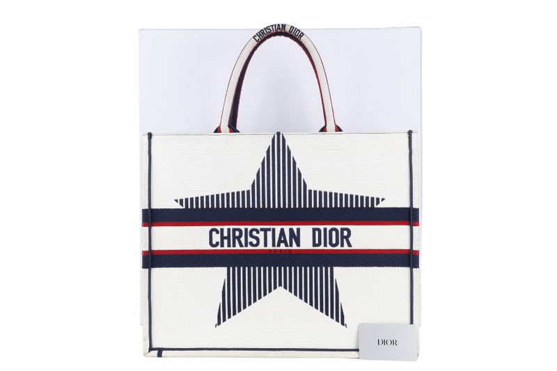 CHRISTIAN DIOR BOOK TOTE (50-MA-0281) WHITE MEDIUM CANVAS TOTE BAG WITH CARD AND BOX