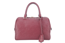 LOUIS VUITTON M44145 SPEEDY BANDOULIERE 25 BURGUNDY MONOGRAM EMPREINTE GOLD HARDWARE WITH STRAPS, LOCK AND KEYS