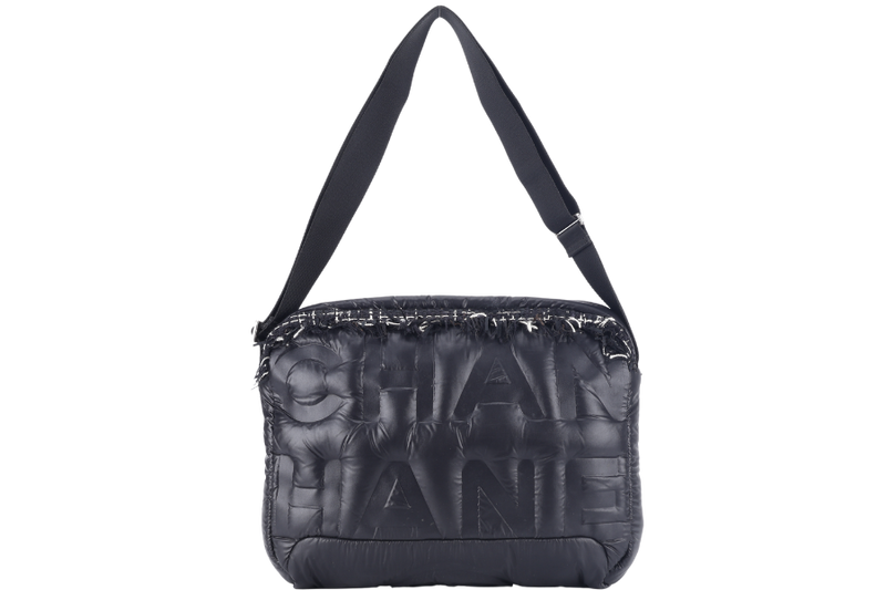 CHANEL DOUDOUNE CROSSBODY (2654xxxx) BLACK NYLON SILVER HARDWARE WITH CARD AND DUST COVER