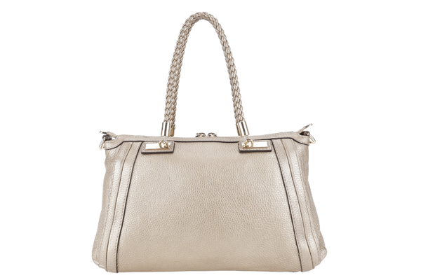 GUCCI BAMBOO 2WAY TOTE BAG GOLD LEATHER GOLD HARDWARE WITH DUST COVER AND STRAPS