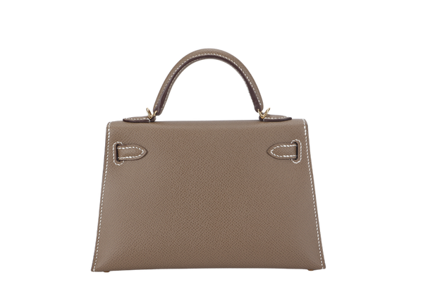 HERMES KELLY 20 ETOUPE COLOR EPSOM LEATHER WITH GOLD HARDWARE STAMP Z (2021) WITH LOCK&KEYS, STRAPS AND DUST COVER