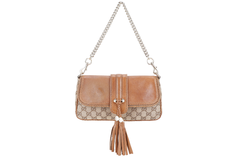 GUCCI VINTAGE BEIGE AND BROWN GG CANVAS MARRAKECH EVENING BAG GOLD HARDWARE WITH DUST COVER