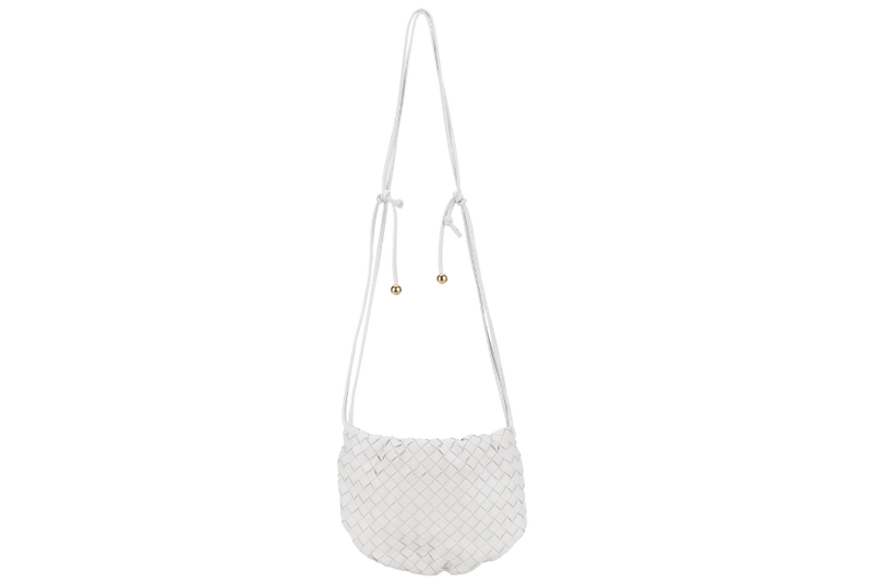 BOTTEGA VENETA MINI HOP WHITE INTRECCIATO SLING BAG WITH DUST COVER