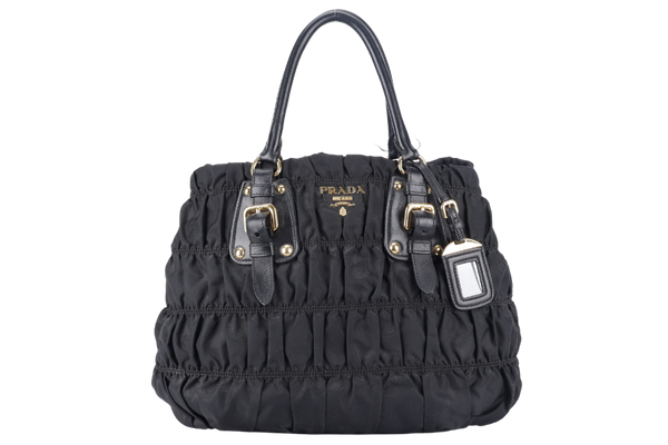 PRADA IBG805 BLACK GAUFRE NYLON BAG WITH STRAPS, CARD AND DUST COVER