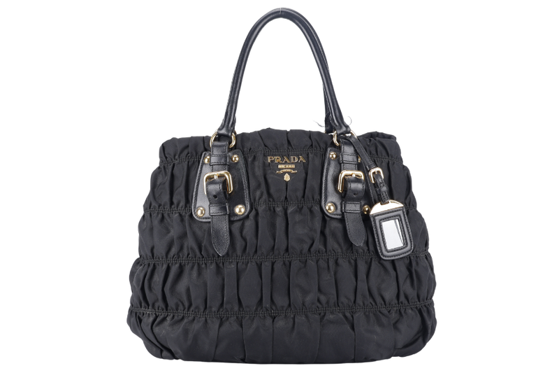 PRADA IBG805 BLACK GAUFRE NYLON BAG WITH STRAPS, CARD AND DUST COVER