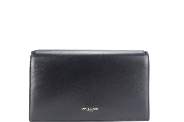 YVES SAINT LAURENT (YSL) WOC MINI PARIS BLACK CALF LEATHER WITH SLING, DUST COVER AND BOX