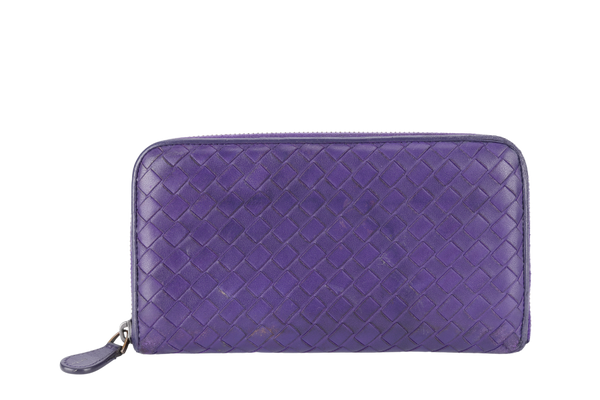 BOTTEGA VENETA LONG WALLET INTRECCIATO PURPLE LEATHER GOLD HARDWARE WITH DUST COVER AND BOX