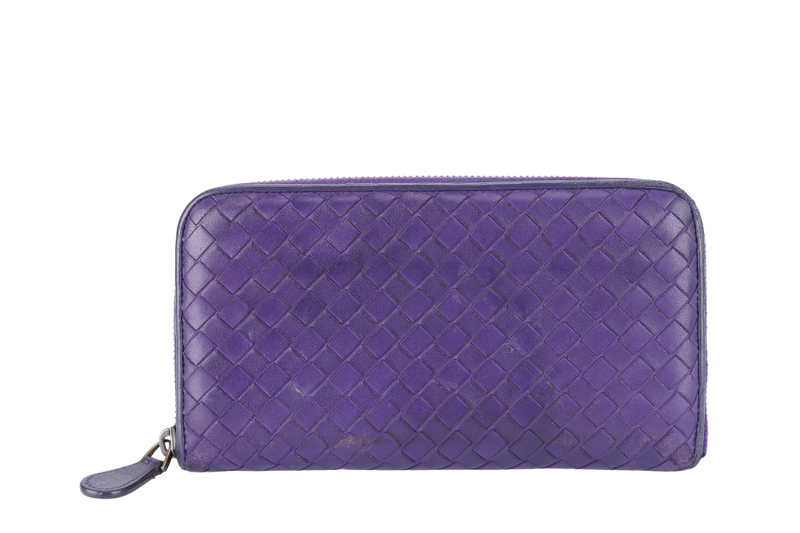 BOTTEGA VENETA LONG WALLET INTRECCIATO PURPLE LEATHER GOLD HARDWARE WITH DUST COVER AND BOX