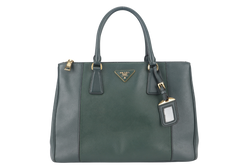 PRADA MEDIUM GALLERIA TOTE GREEN BICOLOR SAFFIANO LUX LEATHER GOLD HARDWARE WITH STRAPS AND DUST COVER