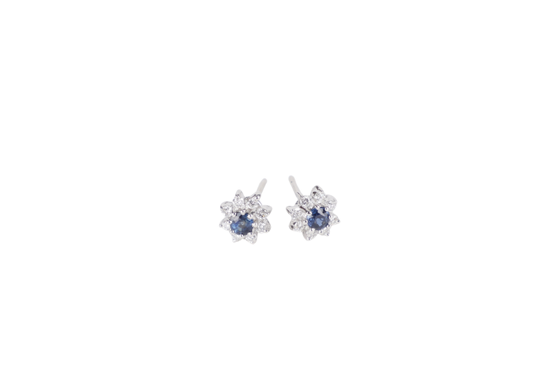 EARRINGS 18K YG PAIR STUDS BLUE SAPPHIRE 1.9G