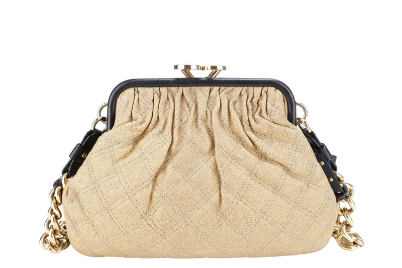 MARC JACOBS LITTLE STAM BAG QUILTED GOLD METALLIC CALF LEATHER GOLD HARDWARE WITH DUST COVER
